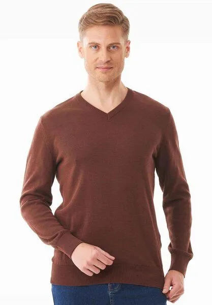 ORGANICATION ORGANICATION Pullover aus Bio-Baumwolle mit V-Ausschnitt, Radical brown, – Produktbild 1 von 4