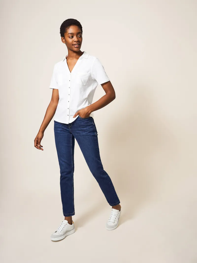 White Stuff Penny Jerseybluse mit Taschen - 44, Weiß, – Produktbild 3 von 4