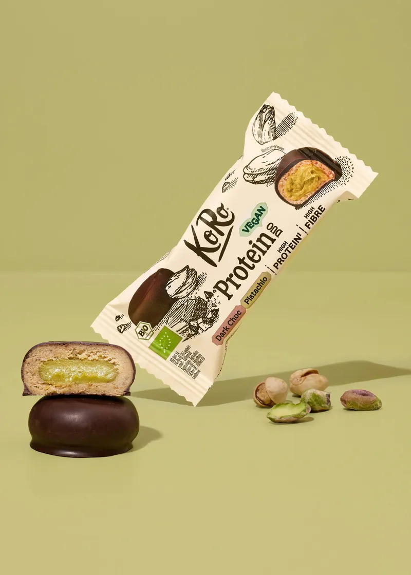 KoRo Bio Protein Duo Dark Choc Pistachio | 2 x 20 g – Produktbild 2 von 5