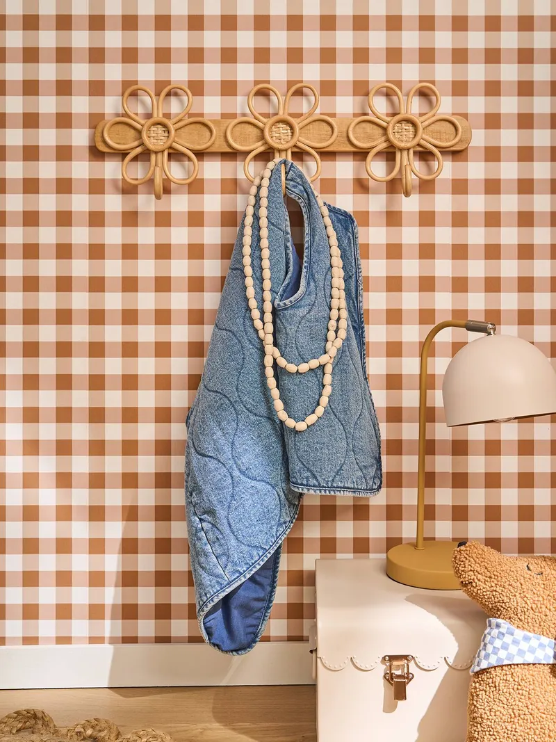 Vertbaudet Wandgarderobe aus Rattan mit 3 Blumen-Kleiderhaken, Braun, – Produktbild 2 von 4