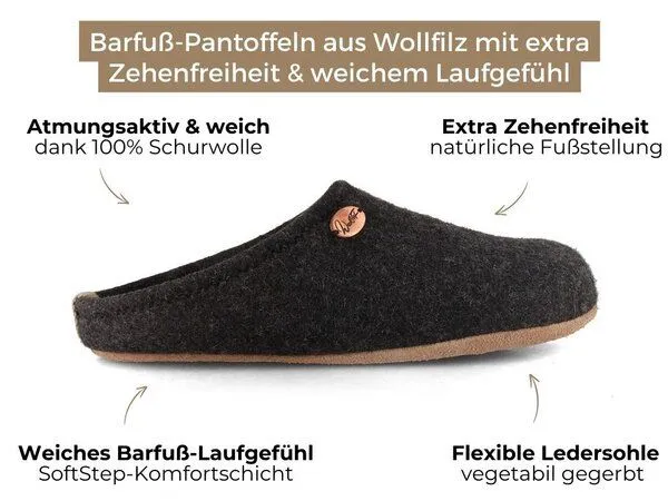 WoolFit WoolFit Barefoot Barfuß-Hausschuhe unisex Filz-Pantoffeln mit viel Zehenfreiheit, nachhaltig aus 100% Wolle, Grau, – Produktbild 2 von 4
