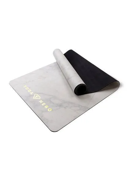 Yoga Hero Yoga Hero Yogamatte Classic 3,5mm mit Tragegurt, White marble gold (grau), – Produktbild 4 von 4