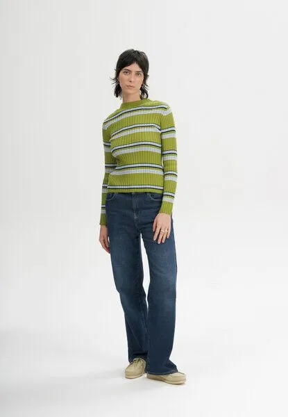 MELA MELA Strickpullover Style NAMARI aus 100% Bio-Baumwolle, Mixed nature gestreift, – Produktbild 3 von 4