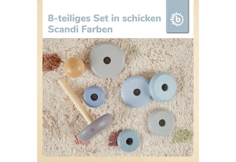 Bieco Bieco Stapelspielzeug Stapelturm Baby Holz 19 cm Steckspiel ab 1 Jahr Stapelringe Baby, Blau, – Produktbild 4 von 5