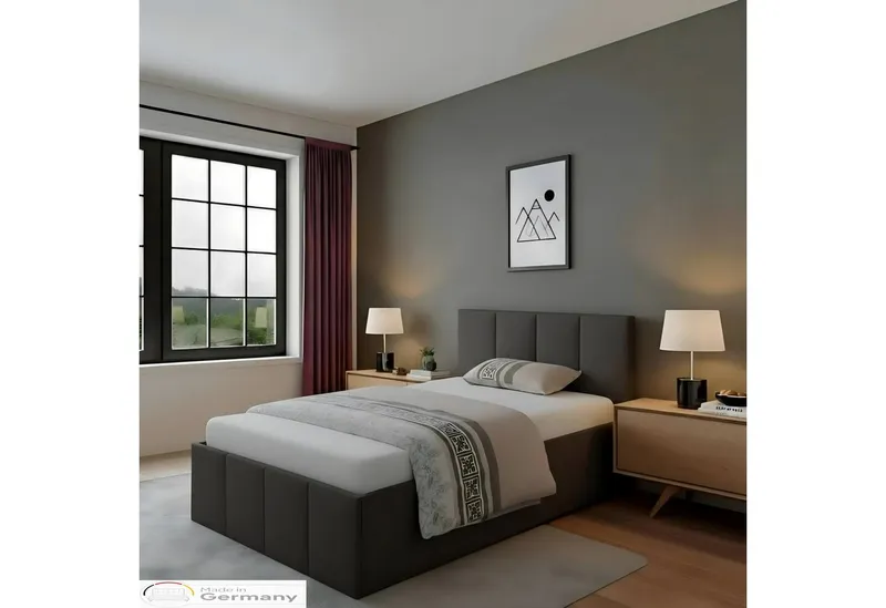 Halmon Schlafkomfort Betten Polsterbett Dalas-Standard (Mit Bettkasten, erhältlich in 6 Größen, 10 attraktiven Farben mit oder ohne Matratze), Seitenhöhe 32cm, Hochwertiger Webstoff aus 100% Polyester, Schwarz, – Produktbild 2 von 5