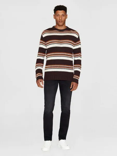 KnowledgeCotton Apparel KnowledgeCotton Apparel Sommerlicher Strickpullover HANDCRAFTED STRIPED aus Bio-Baumwolle, Braun (multi color stripe), – Produktbild 2 von 3