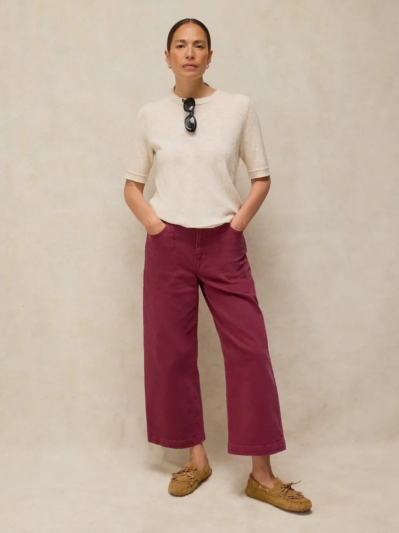 White Stuff 7/8-Jeans Tia mit weitem Bein - 38/R, Dunkelpflaume, – Produktbild 1 von 4