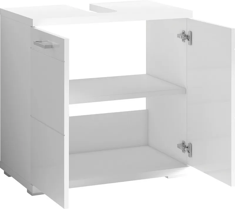 byLIVING Waschbeckenunterschrank Nebraska Breite 60 cm, mit Hochglanzlackierung und verchromten Metallgriffen, Weiß, – Produktbild 1 von 5