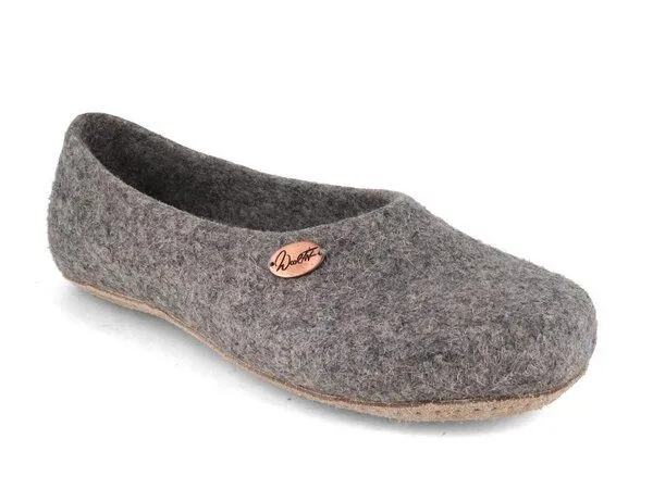 WoolFit WoolFit Ballerina Hausschuhe mit vegetabiler Ledersohle und Filzeinlage, Hellgrau, – Produktbild 1 von 4