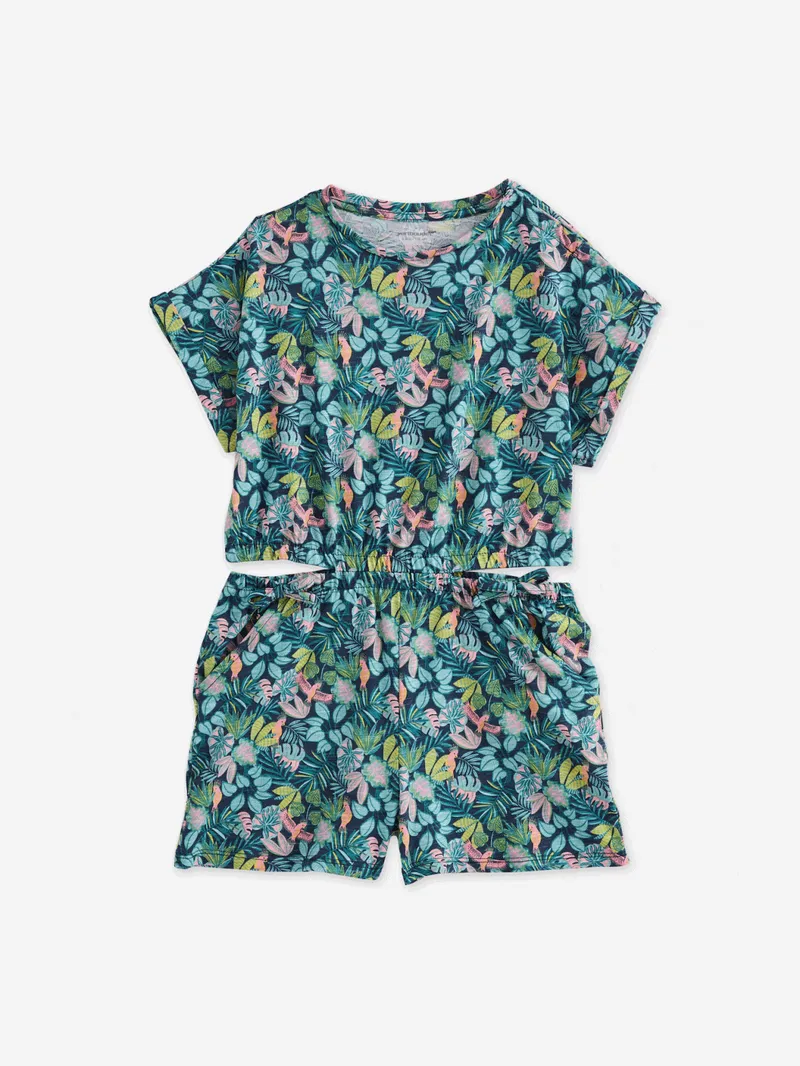Vertbaudet Kurzer Mädchen Jumpsuit mit Cut-out an den Seiten, Mehrfarbig, – Produktbild 2 von 4