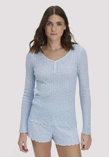 hessnatur hessnatur Pointelle Henley Schlafshirt PURE COTTON aus reiner Bio-Baumwolle, Nordisch blau, – Produktbild 1 von 4