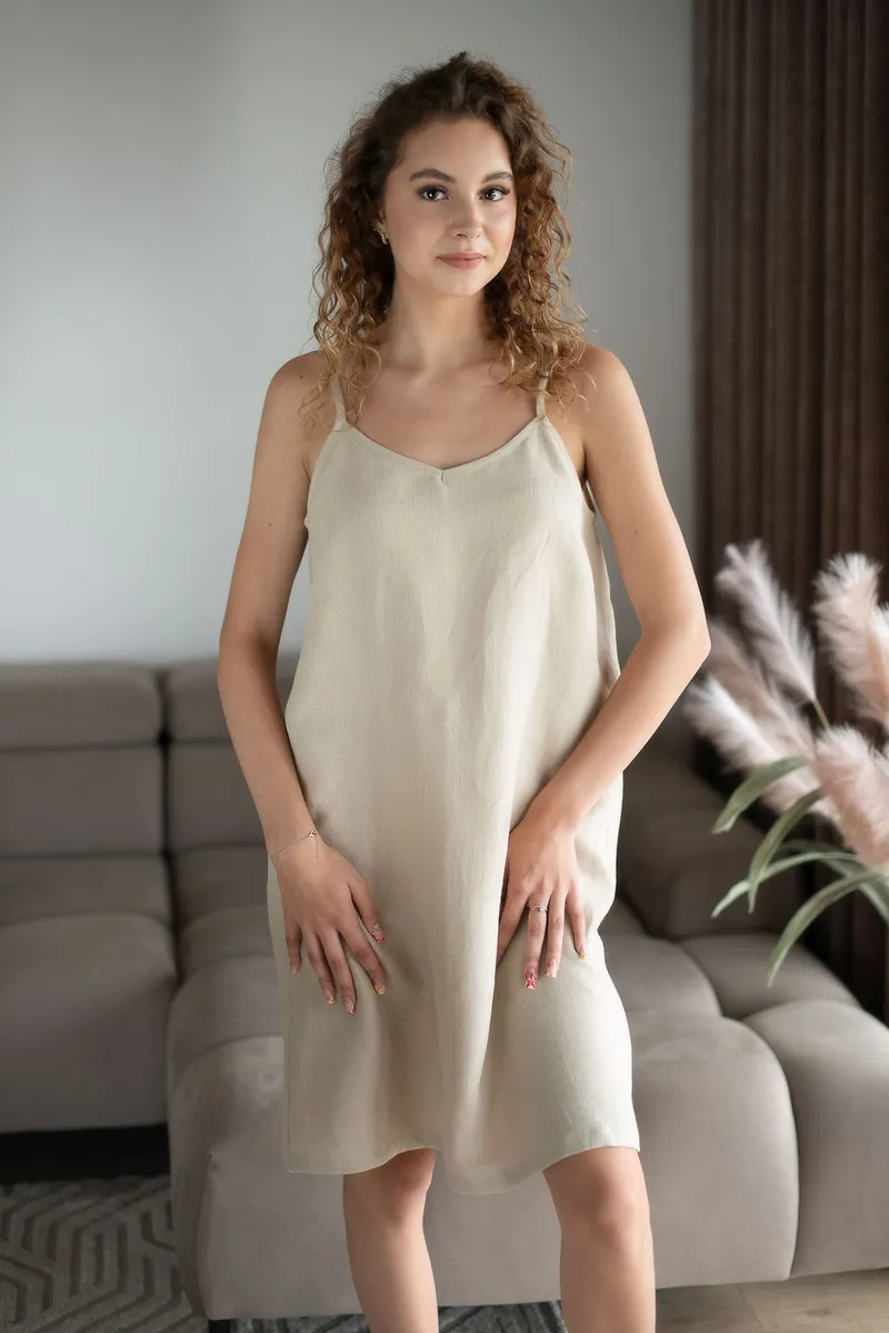 Amber Linen Amber Linen Damen vegan Nachthemd Lisa Pale Sand, Beige, – Produktbild 1 von 2