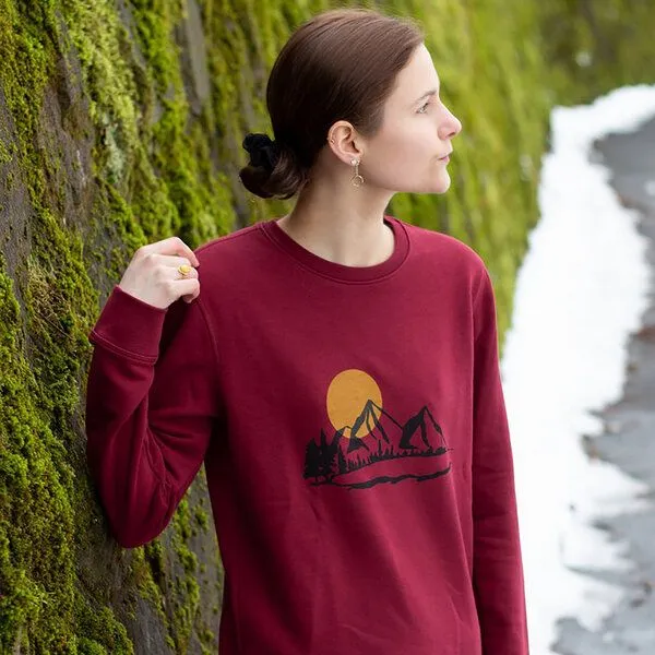 Spangeltangel Spangeltangel Pullover, "Bergluft" burgund, Sweatshirt, Damen, bedruckt, Siebdruck, Outdoor, Rot, – Produktbild 3 von 4
