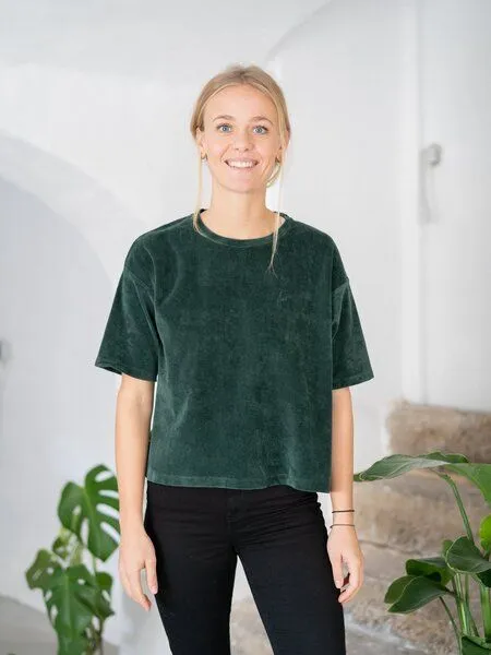 FUXBAU FUXBAU Frauen Cropped Samt T-Shirt, Grün, – Produktbild 2 von 4