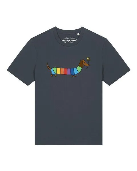 watapparel watapparel T-Shirt Unisex Regenbogen Dackel, India ink grey, – Produktbild 1 von 2
