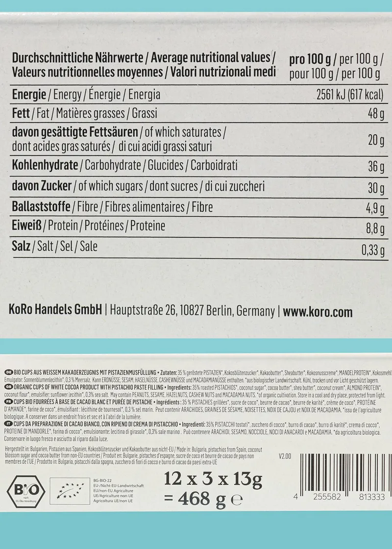 KoRo Bio Nut Butter Cups Blonde Salted Pistachio 12 x 3 x 13 g – Produktbild 4 von 4