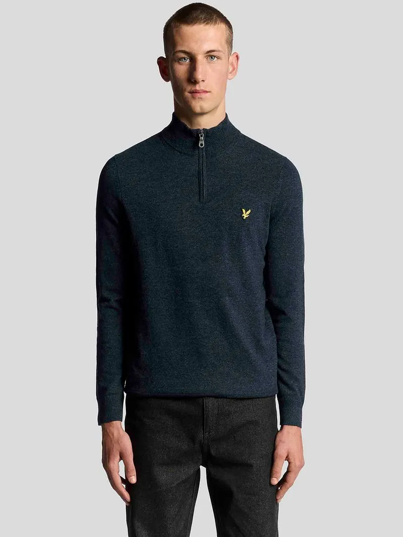 Lyle and Scott Lyle & Scott Half Zip Pull Merino Lammwolle Marine - Größe M, Dunkelblau, – Produktbild 2 von 5
