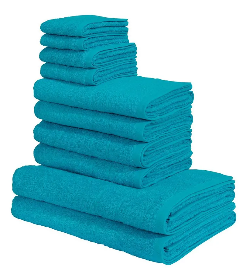 OTTO home Handtuch Set Inga, 3 Qualitäten, Duschtücher, Handtücher, Gästetücher, Seiftücher, Walkfrottier (10-St), Handtücher mit feiner Bordüre, 100% Baumwolle, Blau, – Produktbild 6 von 8