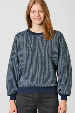 HempAge Hempage Damen vegan Pullover Modern Jacquard In Marineblau – Produktbild 1 von 1