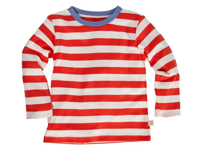 HANS NATUR Kinder Langarmshirt Bio-Baumwolle rot-off white Gr.110/116, Rot, – Produktbild 1 von 2