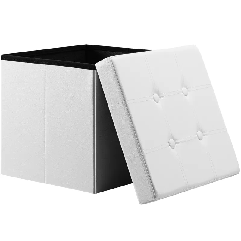 Casaria® Sitzhocker Weiß Kunstleder 38x38x38cm faltbar, Weiß, – Produktbild 2 von 2