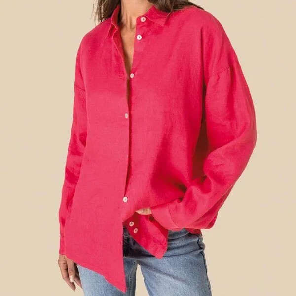 YTWOO YTWOO Oversized Leinenhemd für Damen, Raspberry sorbet, – Produktbild 2 von 4