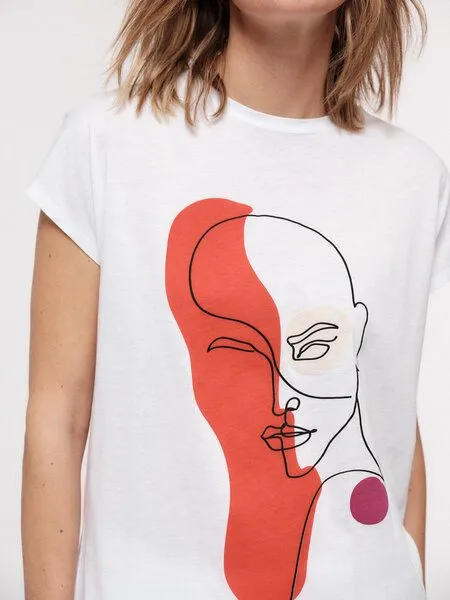 LANIUS LANIUS Statement Shirt "Female" aus Bio-Baumwolle, White/mango, – Produktbild 2 von 4
