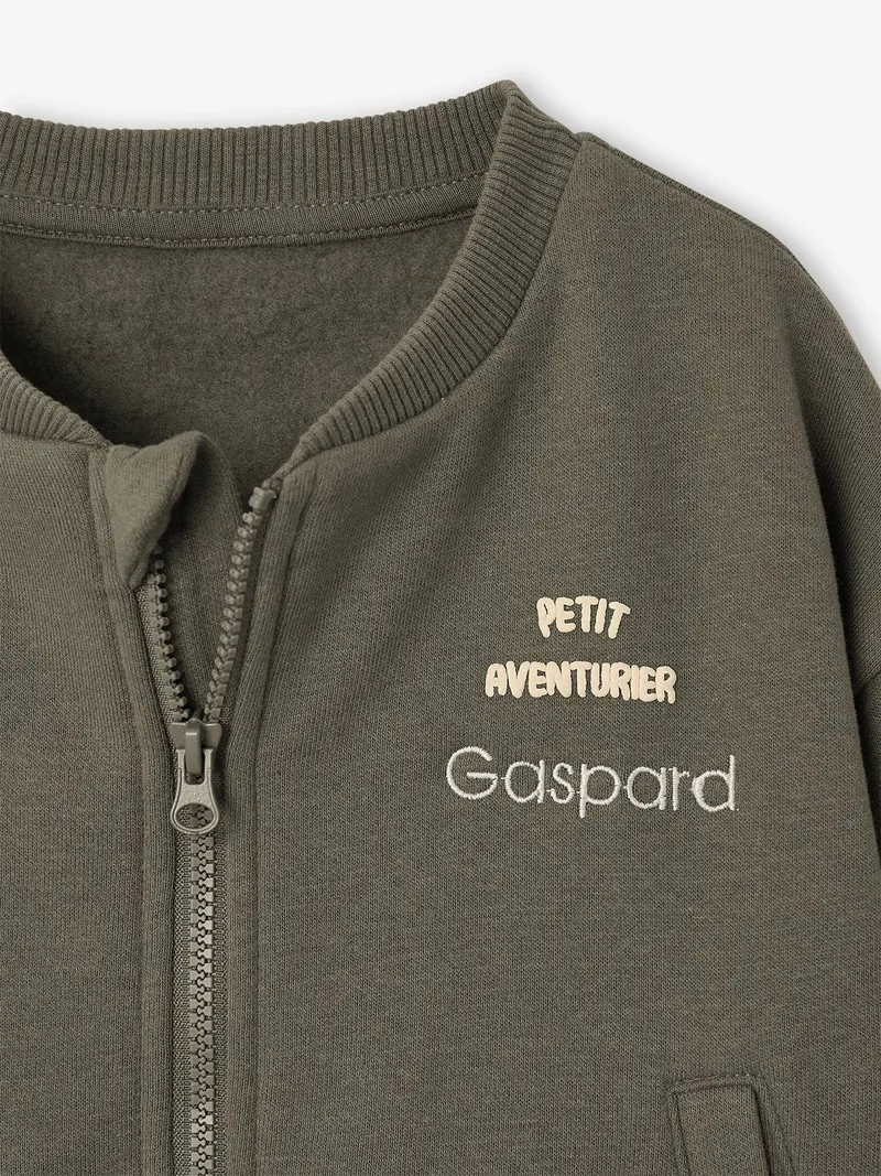 Vertbaudet Sweatjacke mit Reißverschluss Baby Jungen BASIC personalisierbar, Khaki, – Produktbild 3 von 3