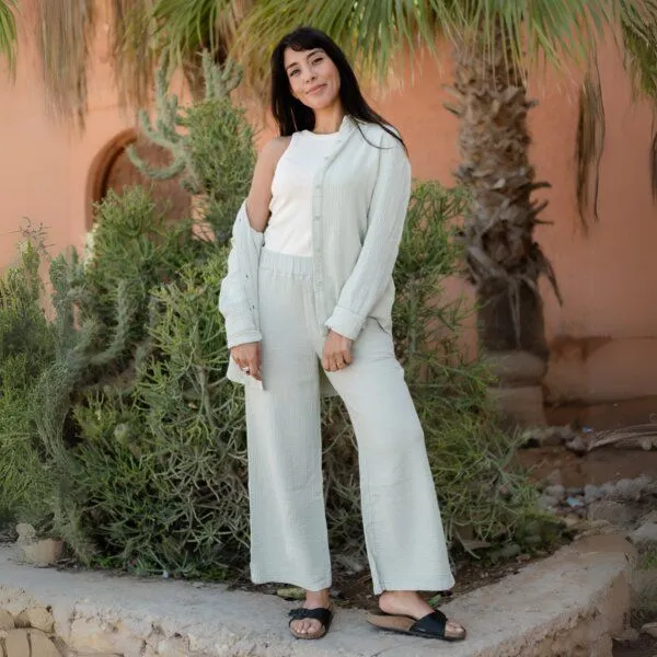 NORDLICHT NORDLICHT Damen Hose aus Bio-Baumwolle Musselin LEJA, Grün (salbei), – Produktbild 3 von 4