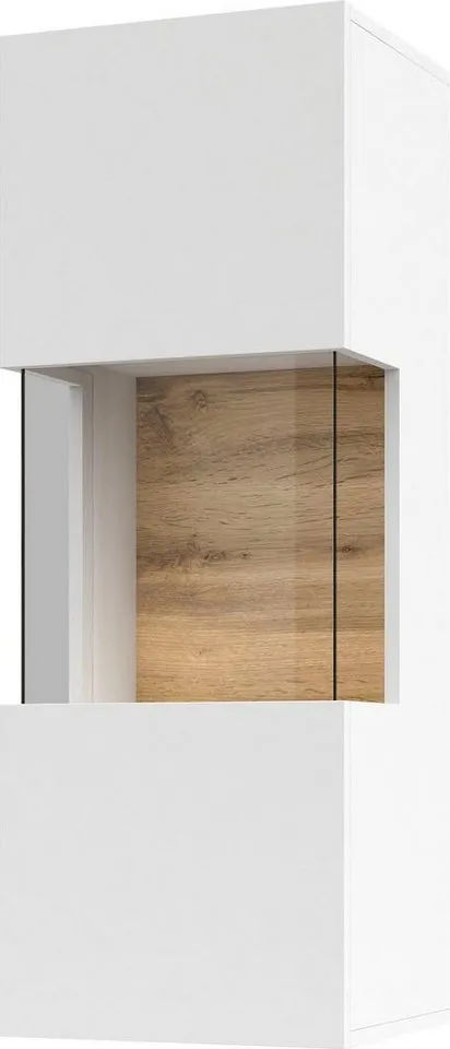 Home affaire Hängevitrine Ava, Breite 36 cm, hängend montierbar moderne grifflose Vitrine, Eckverglasung, Weiß, – Produktbild 3 von 5