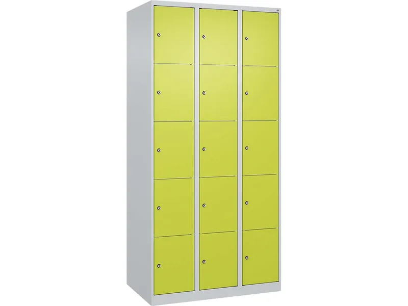 C+P C+P Schließfachschrank Classic PLUS, 15 Fächer, 1850x900x500mm, Lichtgrau/Clowngrün – Produktbild 1 von 1