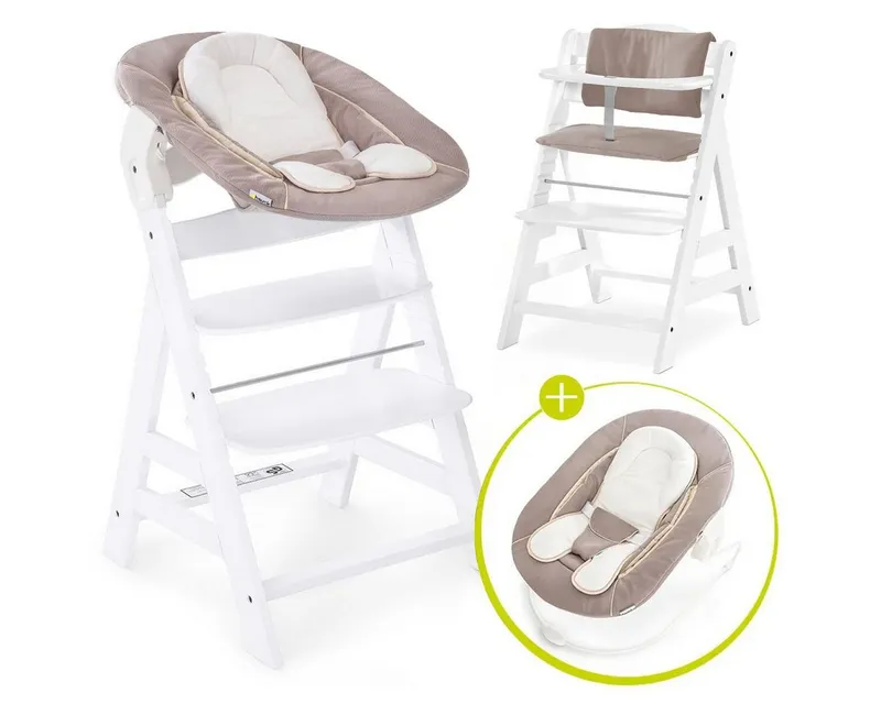 Hauck Hauck Hochstuhl Alpha Plus Newborn Set - White, Holz Babyhochstuhl ab Geburt inkl. Neugeborenenaufsatz & Sitzauflage, Weiß, – Produktbild 1 von 5