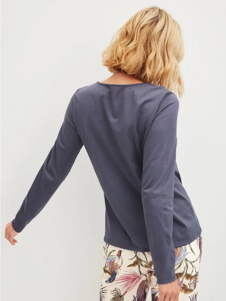 CALIDA CALIDA Langarmshirt Favourites Arts Damen (1-tlg) weiche Baumwolle, glatt und angenehm komfortabel, Blau, – Produktbild 3 von 5
