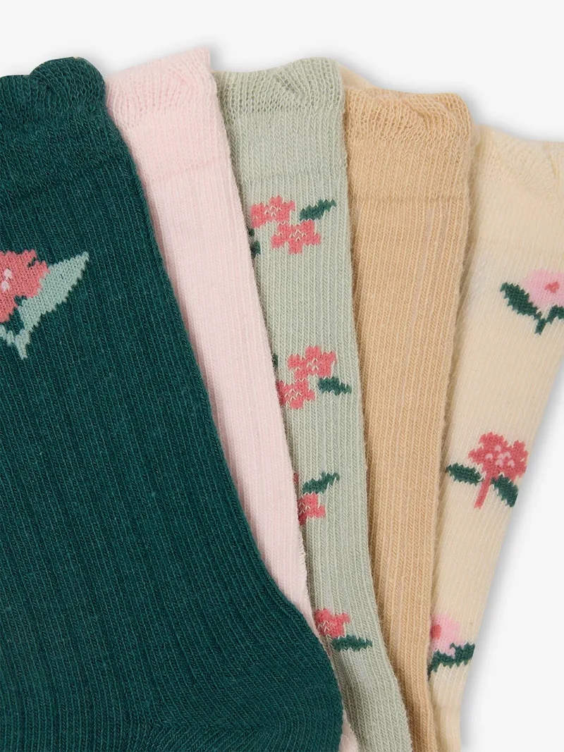Vertbaudet 5er-Pack Kinder Socken mit Blumen, Wollweiß, – Produktbild 2 von 3