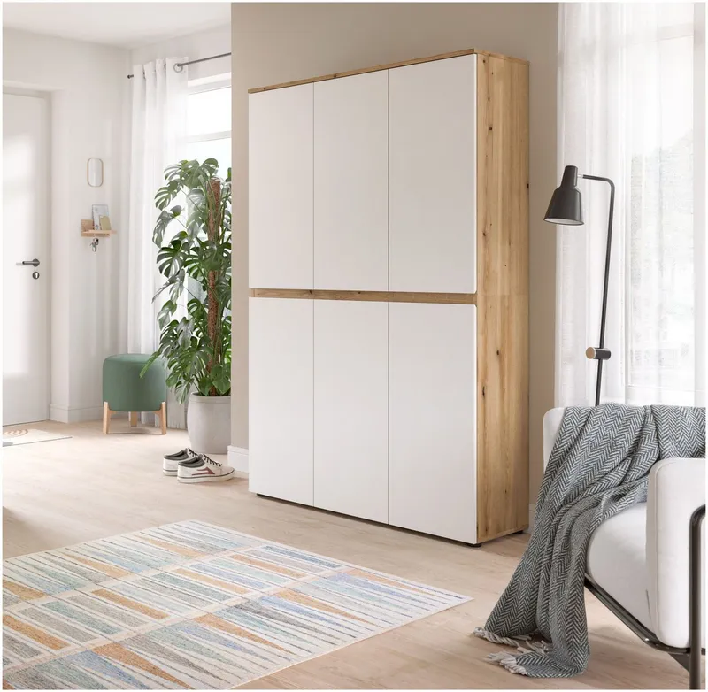 xonox.home Mehrzweckschrank in weiß/Evoke Oak Nachbildung B/H/T ca.: 105 x 175 x 37 cm, Weiß, – Produktbild 1 von 5