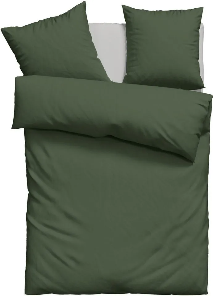 OTTO home Bettwäsche Desner 100% Microfaser, extra weich, allergikerfreundlich, Microfaser, 2 teilig, Premium Qualität, uni, schnell trocknend, pflegeleicht, ab 135x200 cm, Grün, – Produktbild 3 von 8