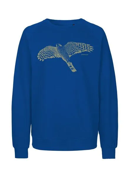 Peaces.bio - handbedruckte Biomode Peaces.bio - handbedruckte Biomode Bio Damen-Sweatshirt Loose Fit Sperber, Königsblau, – Produktbild 1 von 2