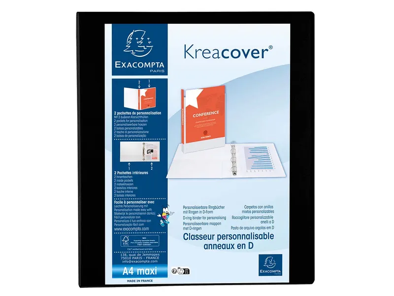 Exacompta 10 Exacompta Ringbücher "Kreacover", DIN A4 Maxi, 4 Ringe 25 mm, RB 47 mm, schwarz – Produktbild 1 von 1