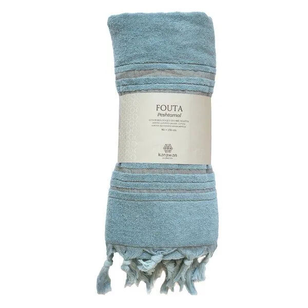 Karawan authentic Karawan authentic Hamamtuch Fouta dolce aus Biobaumwolle, 170 x 90 cm, Aigue-marine (blau), – Produktbild 2 von 2