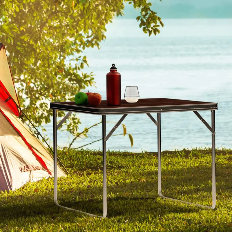 Casaria® Campingtisch Holzoptik Alu 80x60x70cm klappbar, Braun, – Produktbild 2 von 2