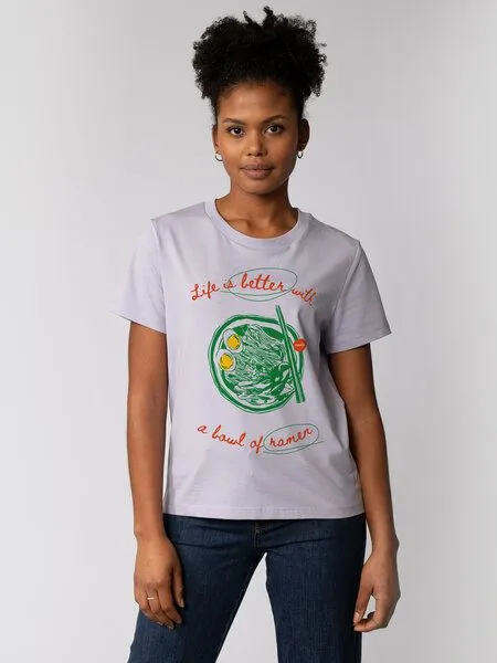 watapparel watapparel T-Shirt Frauen Life is better with ramen, Lavender, – Produktbild 1 von 4