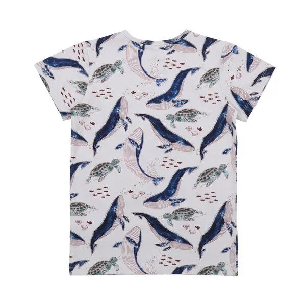 Walkiddy Kinder T-Shirt GOTS zertifiziert Bio-Baumwolle, Offwhite, Wal- und Schildkröten-Muster, Walkiddy, Weiß, – Produktbild 2 von 3