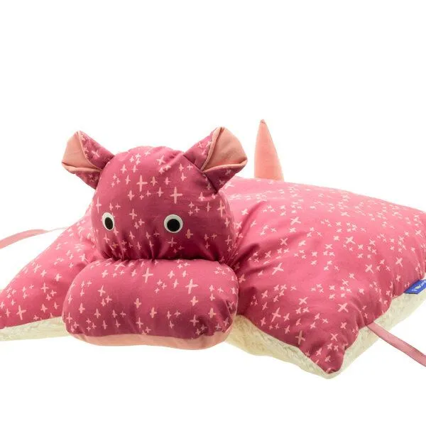 Flosinn Flosinn Kuscheltierkissen Nilpferd mit Teddyplüsch aus Baumwolle Personalisierbar, Rot-rose, – Produktbild 4 von 6