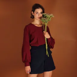 ManduTrap ManduTrap Baumwollpullover Caro mit Ballonärmeln in weinrot – Produktbild 1 von 1