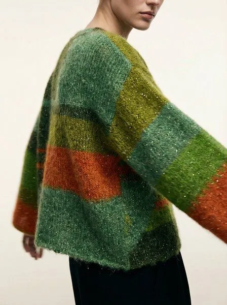 KnitToChange KnitToChange Oversize-Pullover aus weichem Effektgarn in Grün- und Orangetönen – Produktbild 3 von 4