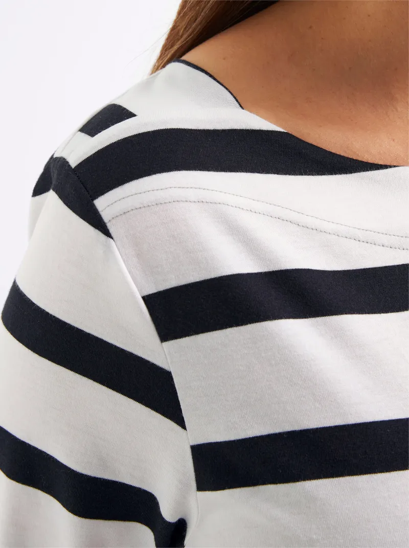 sheego 3/4-Arm-Shirt weiß-schwarz-geringelt, Weiß-schwarz-geringelt, – Produktbild 2 von 2