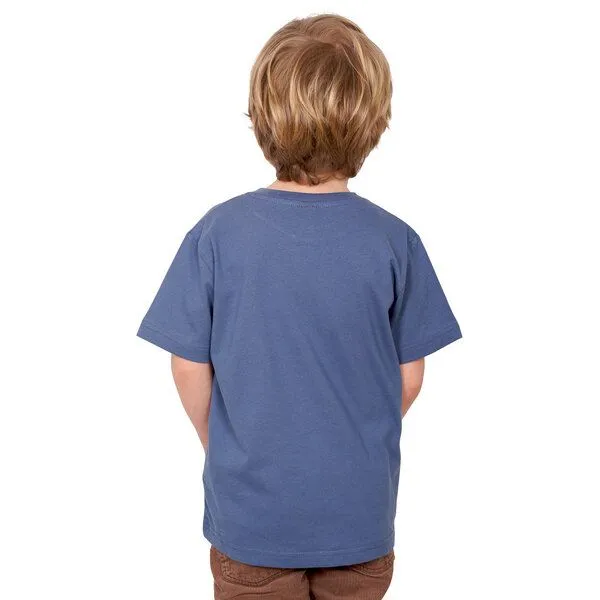 HANDGEDRUCKT HANDGEDRUCKT "T-Rex" Kinder T-Shirt reine Bio Baumwolle (kbA), Fadeddenim, – Produktbild 2 von 3