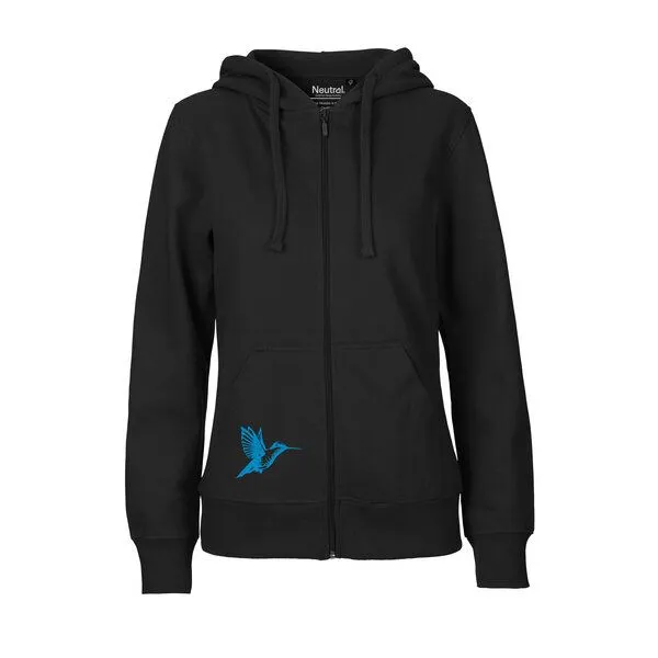 HANDGEDRUCKT HANDGEDRUCKT "Gartenfreude" Frauen Zip-HOODY aus reiner Biobaumwolle (kbA), Black, – Produktbild 2 von 4
