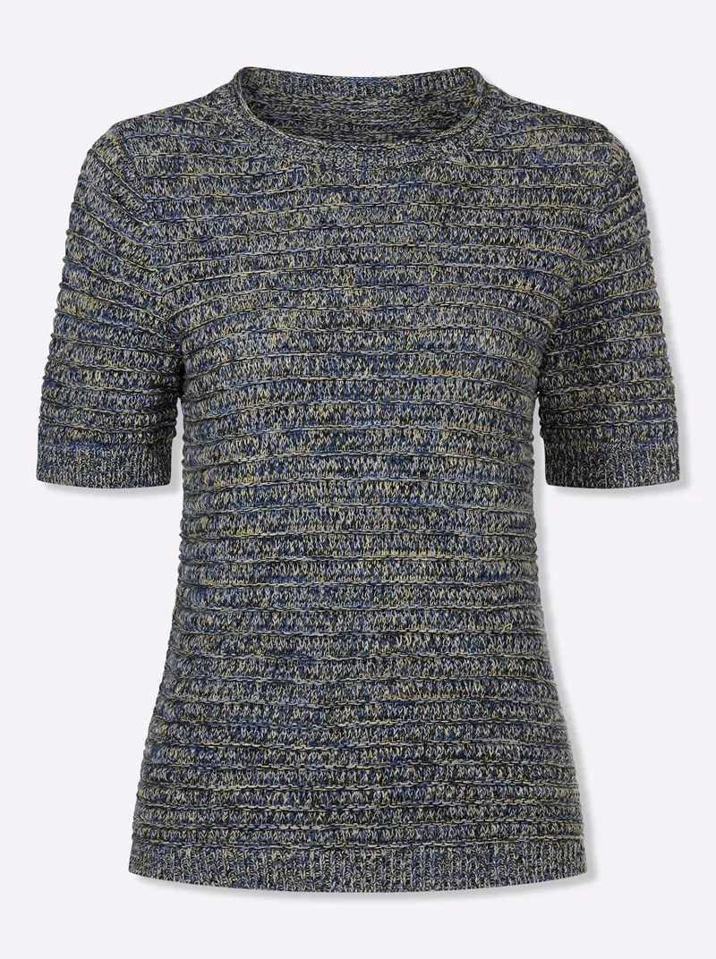 Witt Baumwollpullover jeansblau-schwarz-gemustert, Jeansblau-schwarz-gemustert, – Produktbild 1 von 2