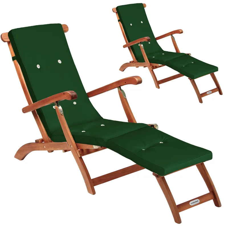 Casaria® Casaria® Gartenliege Queen Mary® 2er-Set Akazie FSC®-zertifiziert inkl Auflage Grün – Produktbild 1 von 2